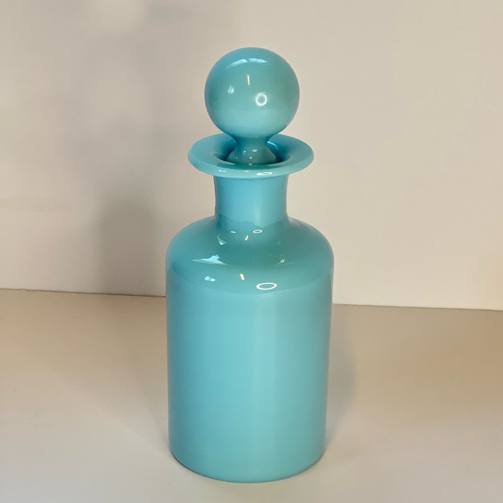 Antique France Portieux Vallerysthal Blue Opaline Perfume Decanter Bottle 8”